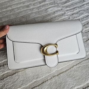 Coach White leather suede Inside  Shoulder Bag Gold purse wallet Handbag Medium